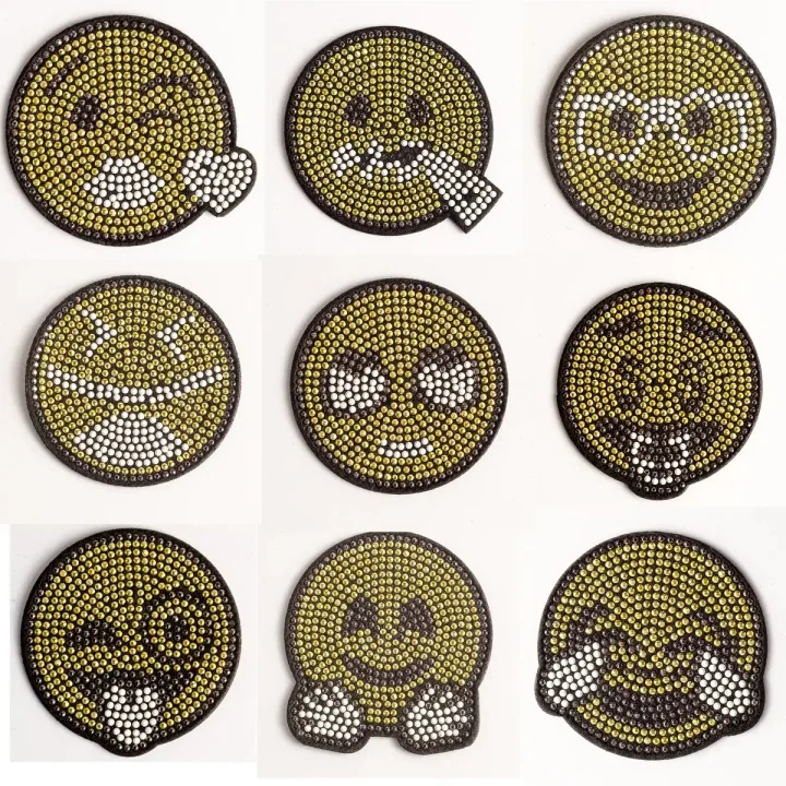 Smile-face rhinestone heat transfer motif
