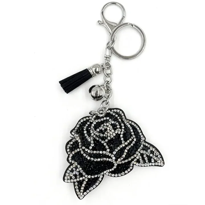 Black crystal rose keychain