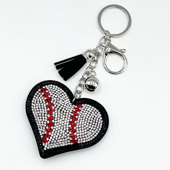 Crystal baseball heart keychain