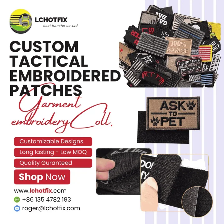 Embroidered tactical patches with hook-and-loop backing
