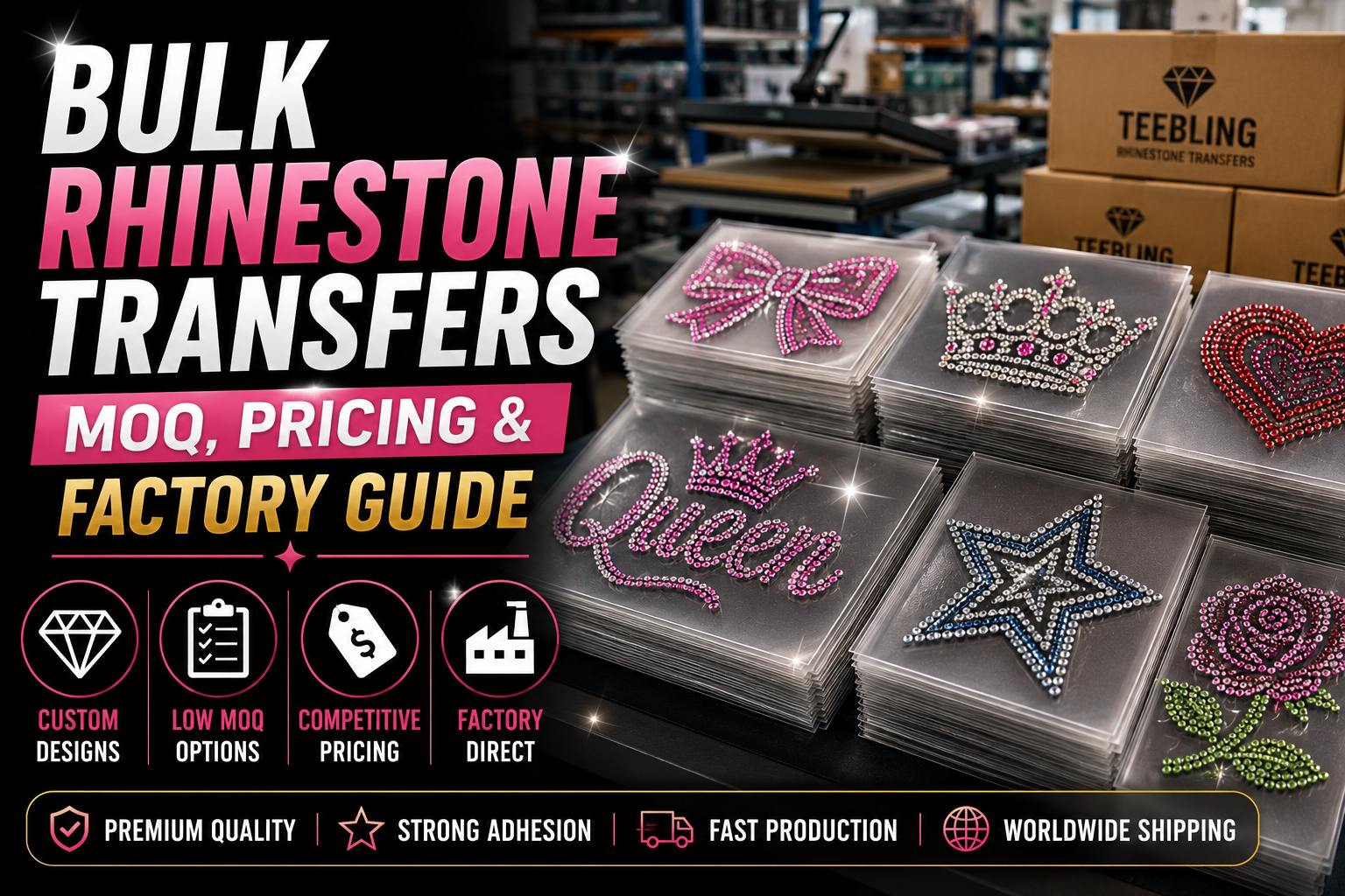 Bulk Rhinestone Transfers: MOQ, Pricing & Factory Guide