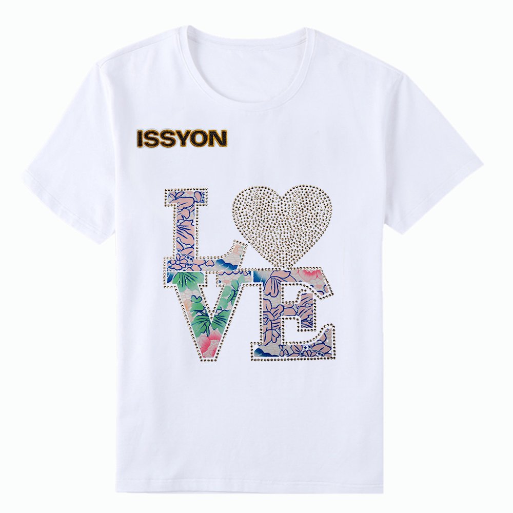 Rhinestone LOVE Heart Graphic T-Shirt – Floral Crystal Letter Casual Tee - Custom Heat Transfer