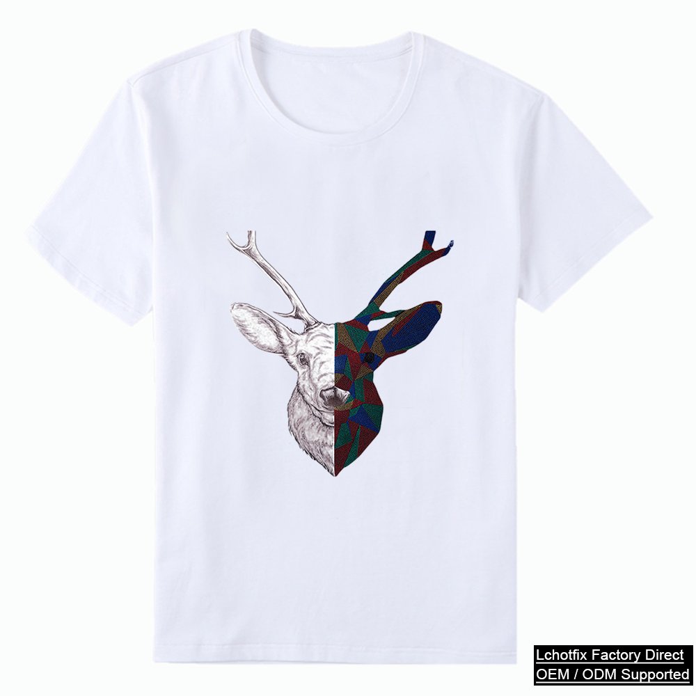 Geometric Deer Head Graphic T-Shirt – Artistic Half Sketch Animal Print Tee - Custom Heat Transfer