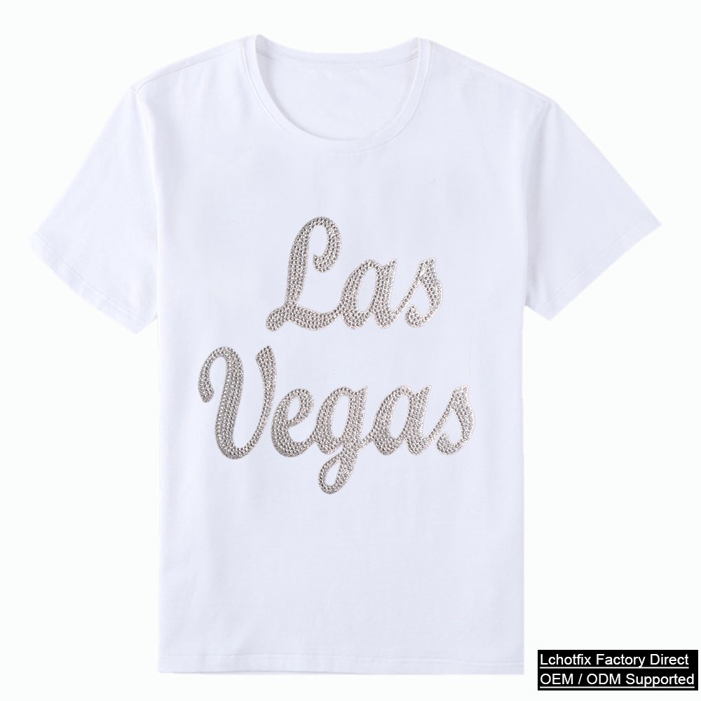 Las Vegas Rhinestone Script Letter T-Shirt Streetwear Design