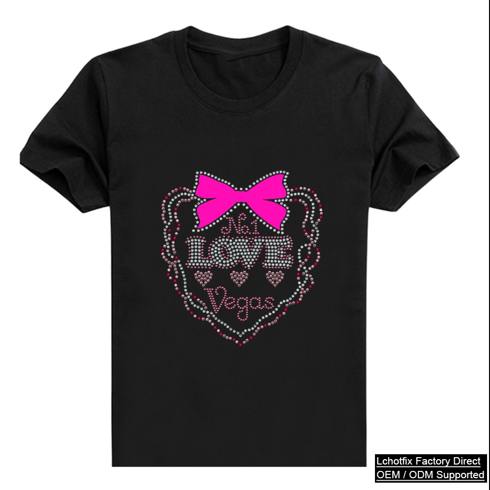 Luxury Las Vegas Bling Rhinestone Heat Transfer T-Shirt – Custom Love Vegas Crystal Design OEM Supplier