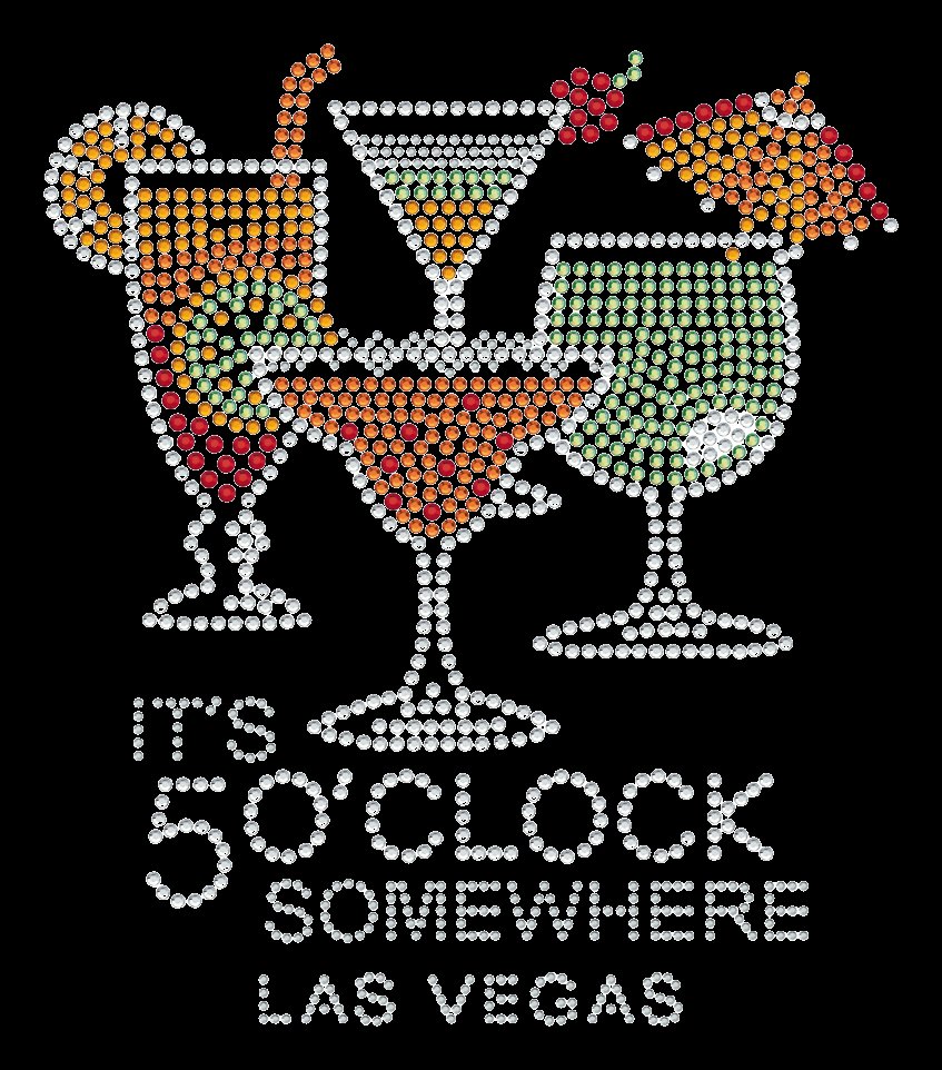 Colorful Cocktail Rhinestone Heat Transfer T-Shirt – Las Vegas Party Crystal Bling Tee OEM Factory Supply