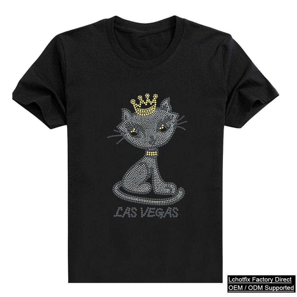 Minimal Crown Cat Diamante Heat Transfef T-Shirt – Las Vegas Crystal Heat Transfer Tee