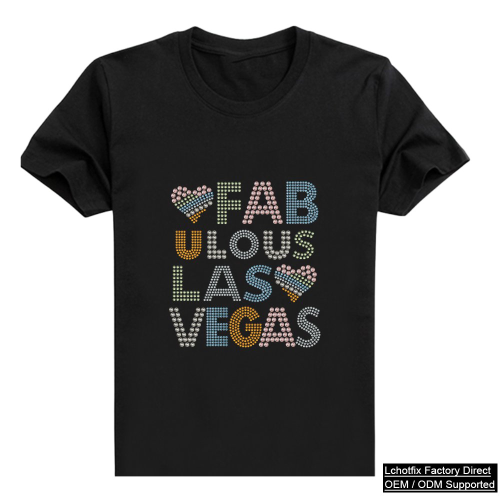 Fabulous Las Vegas Rhinestone T-Shirt – Colorful Crystal Letter Graphic Cotton Tee for fashion