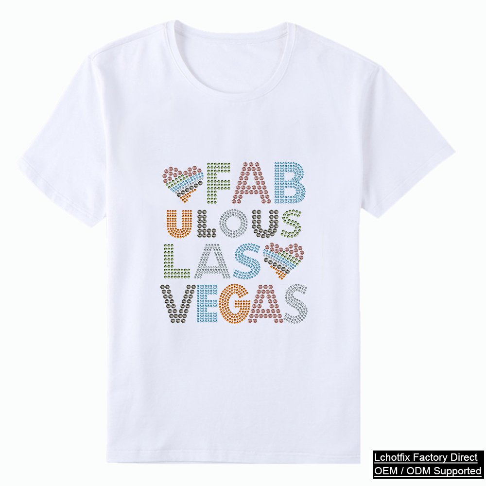 Fabulous Las Vegas Rhinestone T-Shirt – Colorful Crystal Letter Graphic Cotton Tee for fashion