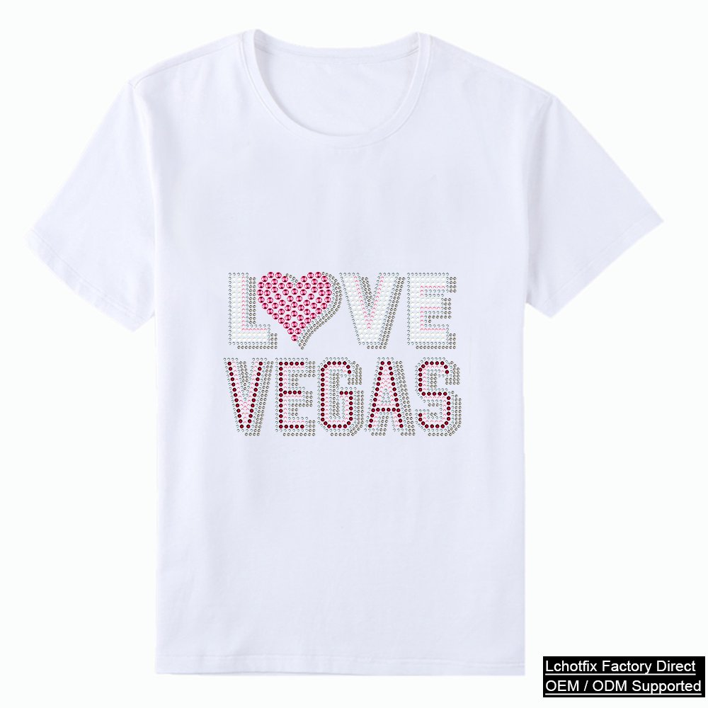 Love Vegas Rhinestone T-Shirt – Pink Crystal Heart Las Vegas Graphic Cotton Tee