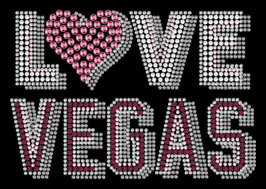 Love Vegas Rhinestone T-Shirt – Pink Crystal Heart Las Vegas Graphic Cotton Tee