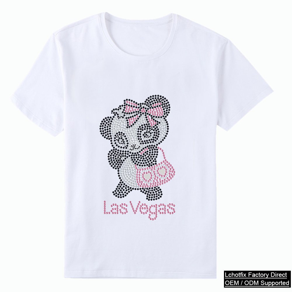 Cute Panda Las Vegas Rhinestone T-Shirt – Sparkling Crystal Cartoon Cotton Tee for Girls