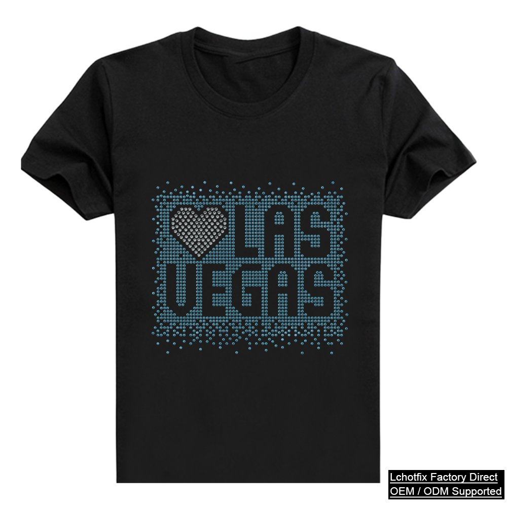 Blue Love Las Vegas Rhinestone T-Shirt – Sparkling Crystal Typography Cotton Tee