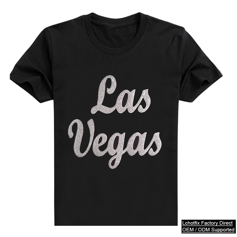 Las Vegas Rhinestone Script Letter T-Shirt Streetwear Design