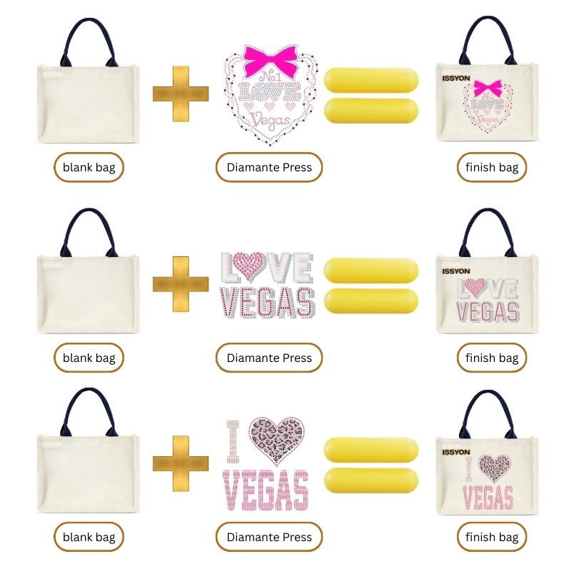 Custom Rhinestone Canvas Tote Bag – Love Vegas Crystal Logo Shoulder Handbag | OEM Factory Supply