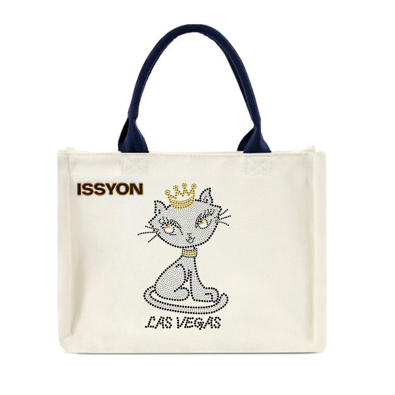 Custom Rhinestone Cat Crown Canvas Tote Bag – Luxury Las Vegas Bling Shopper Handbag | OEM Wholesale