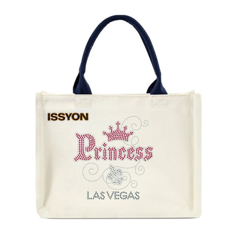 Sparkling Princess Las Vegas Rhinestone Canvas Tote Bag – Luxury Crown Glitter Shopper for Boutique & Event Gifts