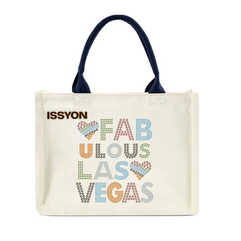 Girl Rock Las Vegas Rhinestone Canvas Tote Bag – Sparkling Guitar Glitter Souvenir Shopper for Music & Boutique Stores