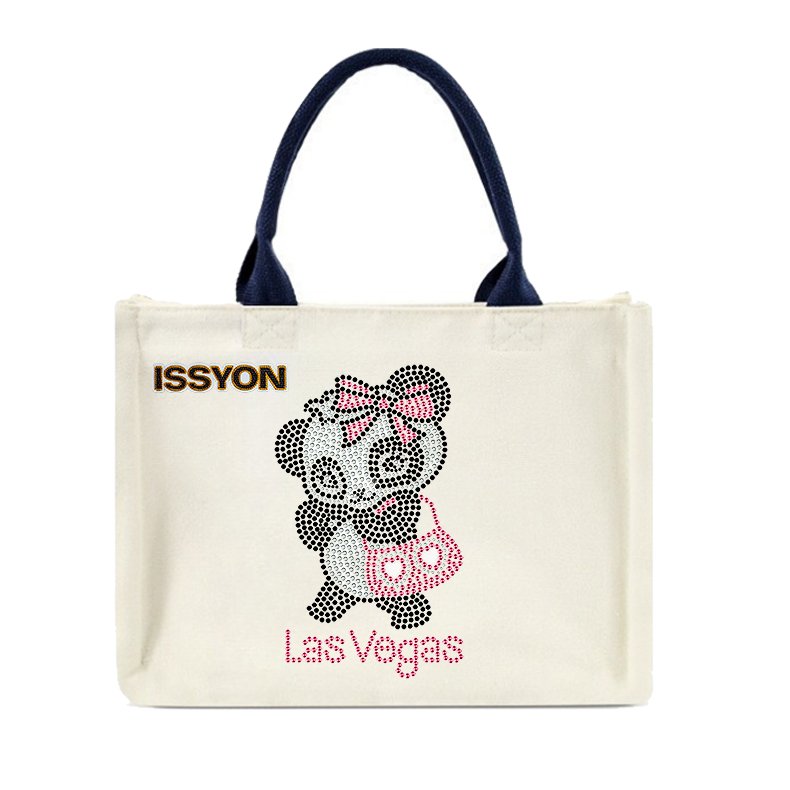 Cute Panda Las Vegas Rhinestone Canvas Tote Bag – Sparkling Glitter Travel Souvenir Shopper for Boutique & Gift Stores