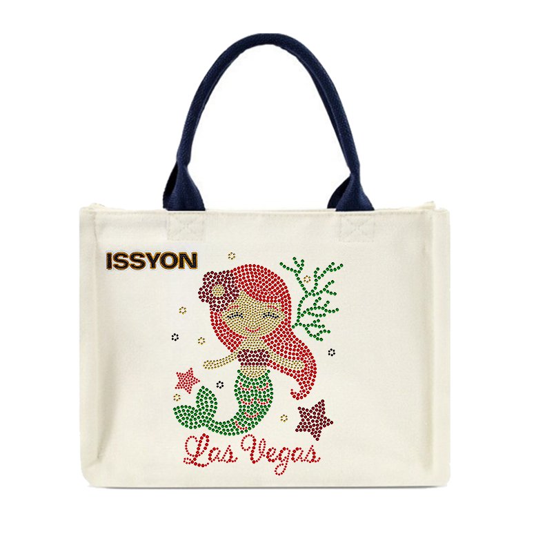 Mermaid Las Vegas Rhinestone Canvas Tote Bag – Sparkling Glitter Fantasy Travel Souvenir Shopper for Boutique & Gift Stores