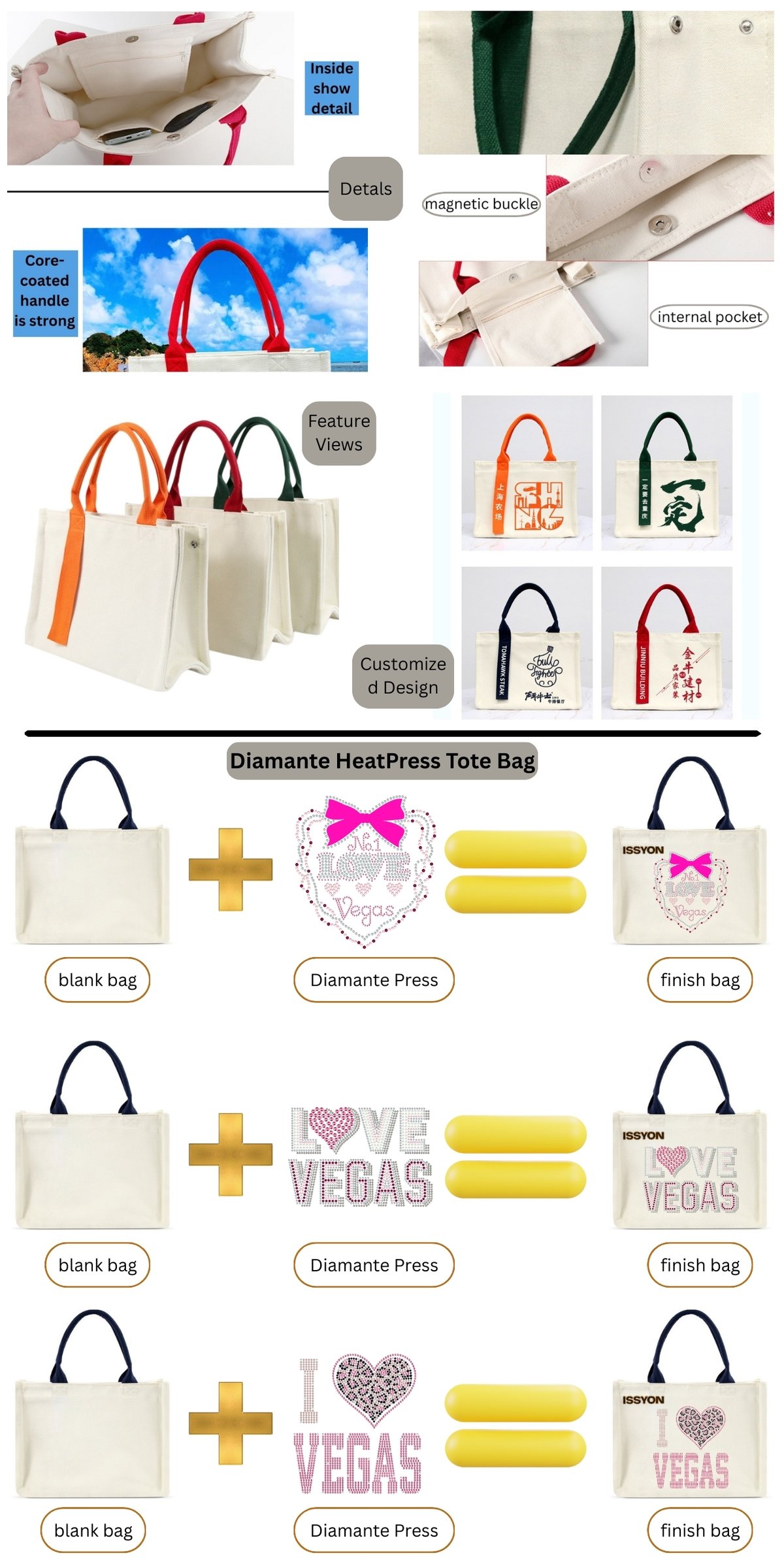 Princess Las Vegas Rhinestone Canvas Tote Bag – Sparkling Crown Glitter Party Souvenir Shopper for Boutique & Casino Gift Stores - Company Profile Image 1