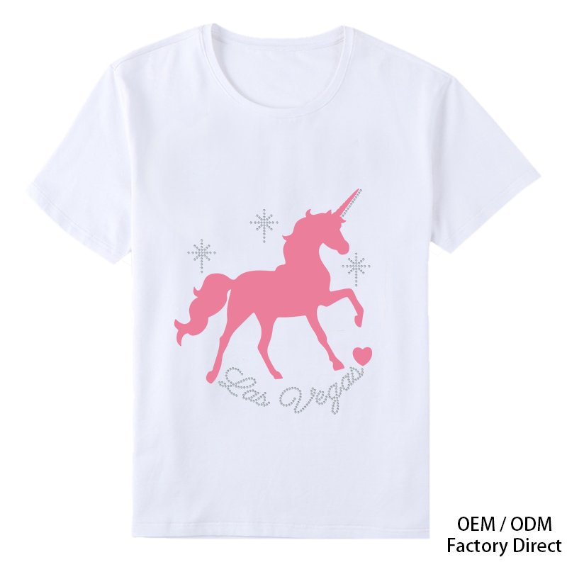 Luxury Pink Unicorn Rhinestone T-Shirt – Custom Glitter Graphic Cotton Tee for Girls & Women | OEM Factory Direct