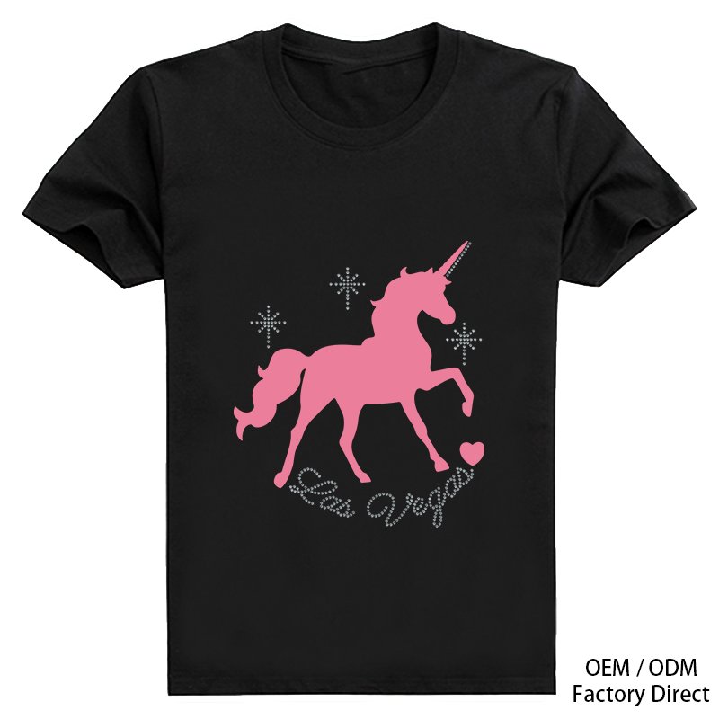 Luxury Pink Unicorn Rhinestone T-Shirt – Custom Glitter Graphic Cotton Tee for Girls & Women | OEM Factory Direct
