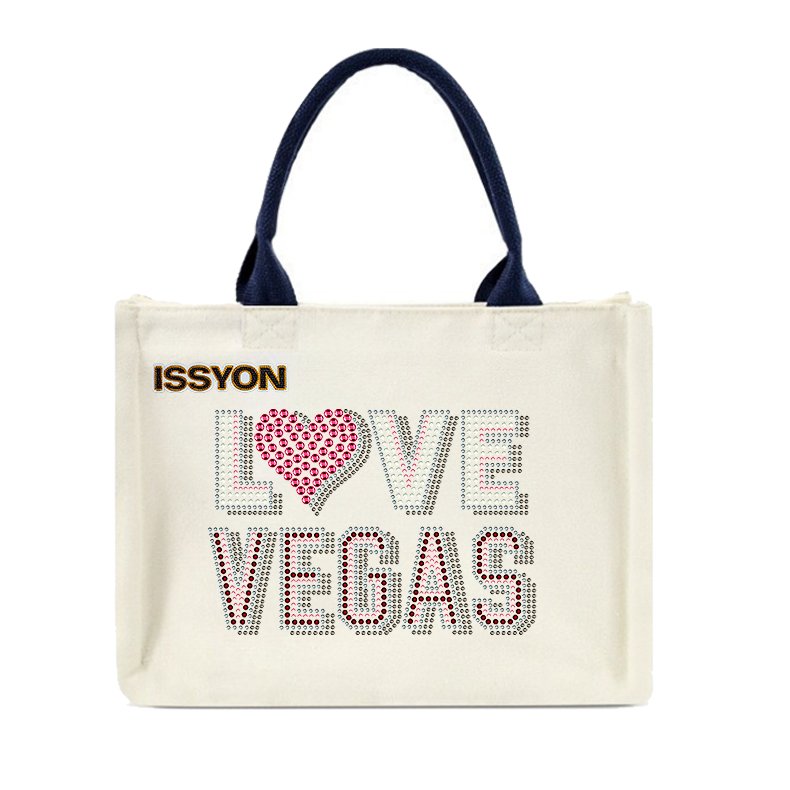 Custom Rhinestone Canvas Tote Bag – Love Vegas Crystal Logo Shoulder Handbag | OEM Factory Supply